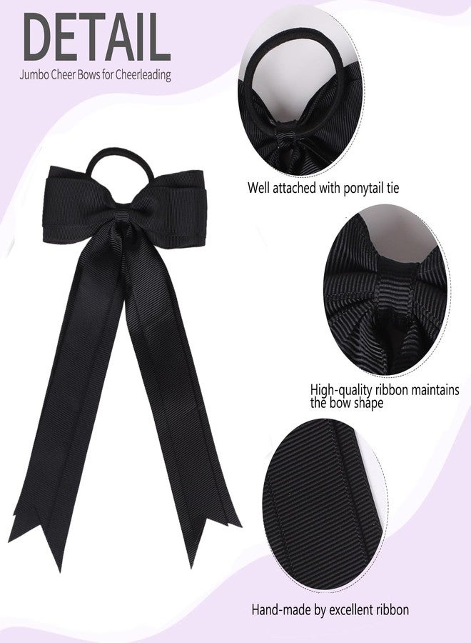 Hipcheer 16pcs Collegiate Style Cheer hair Bows for Girls, Long Tail Skinny Cheer Bow Ponytail Holder Handmade Bows for Girls Teens Softball Cheerleader Sports (Black) - Image 4
